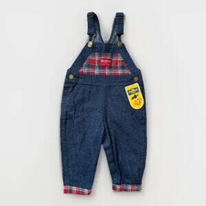 Vintage OshKosh B’gosh Baby Overalls 18M Made in USA Denim Plaid Trim NWT